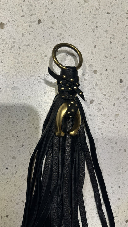 Upcrafted C Coach Charm from Tic Tac Toe set in Brass/Gold-Tone with Leather Tassel and Riveted Suede Tie