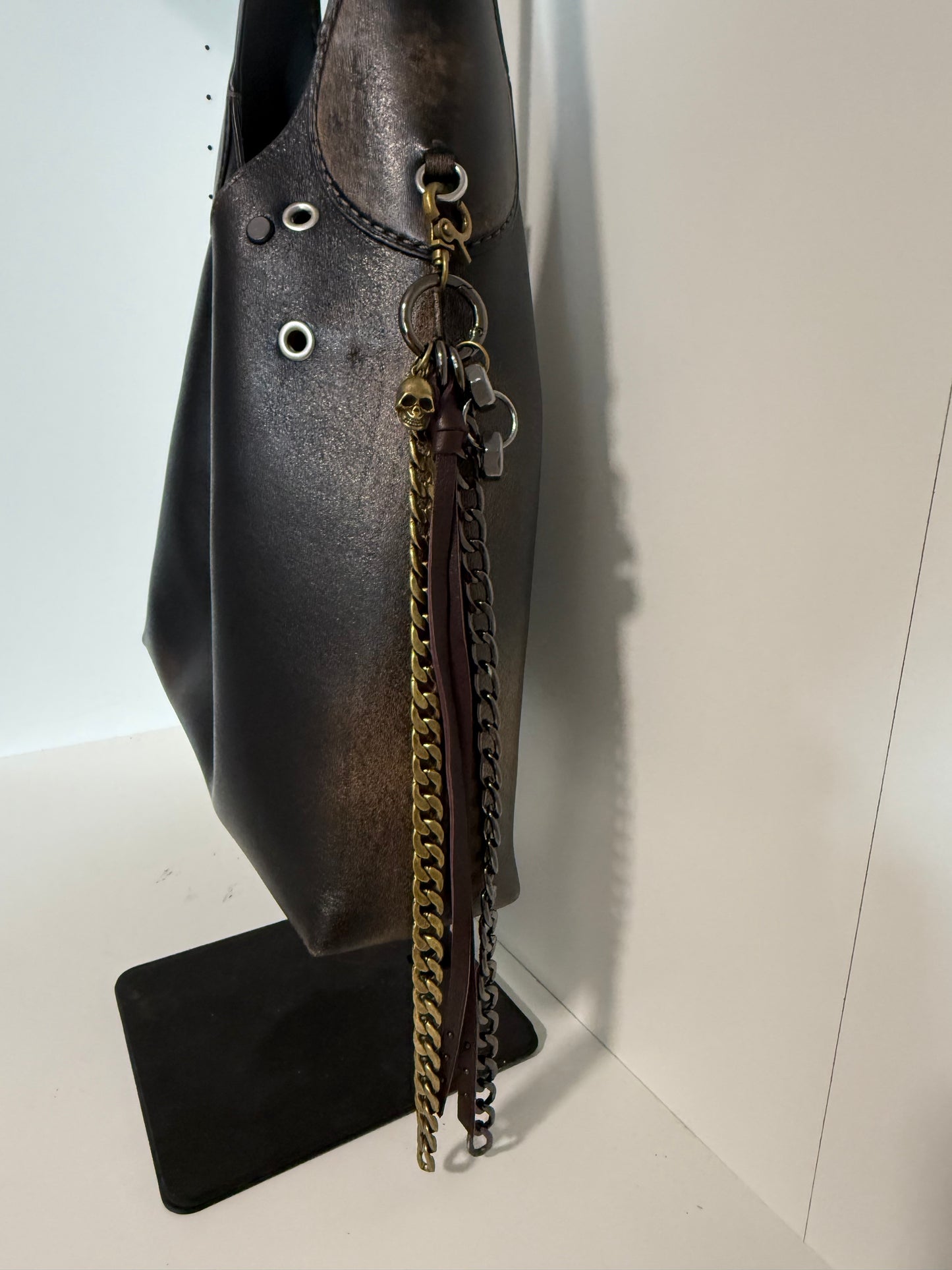 Repurposed Coach Oxblood Leather Fringe Tassel Bag Charm