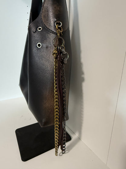 Repurposed Coach Oxblood Leather Fringe Tassel Bag Charm