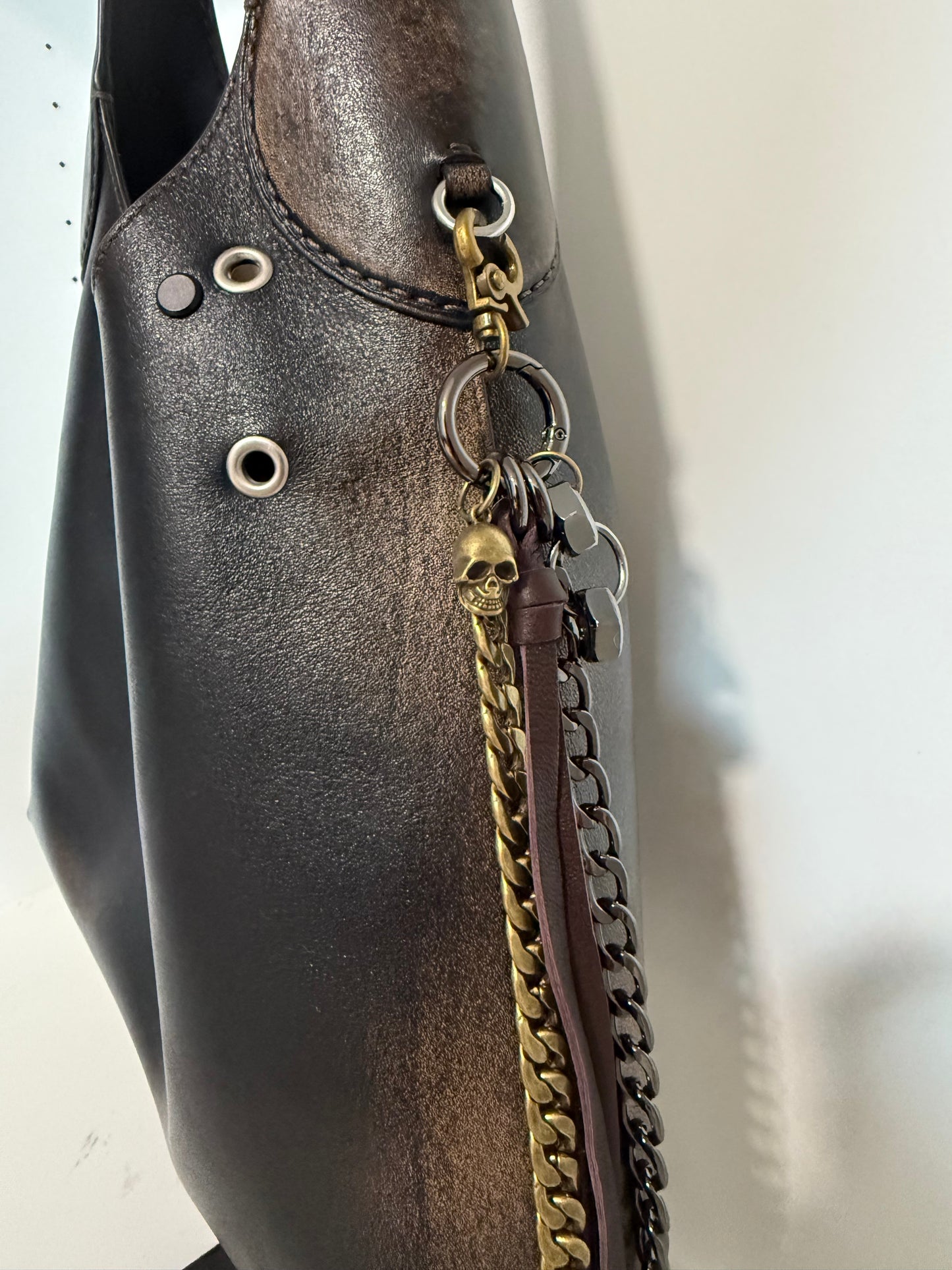 Repurposed Coach Oxblood Leather Fringe Tassel Bag Charm