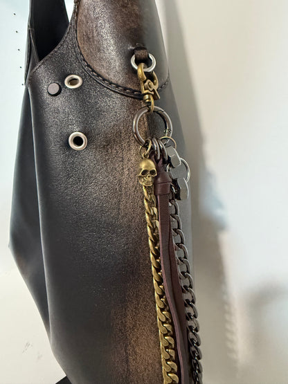 Repurposed Coach Oxblood Leather Fringe Tassel Bag Charm