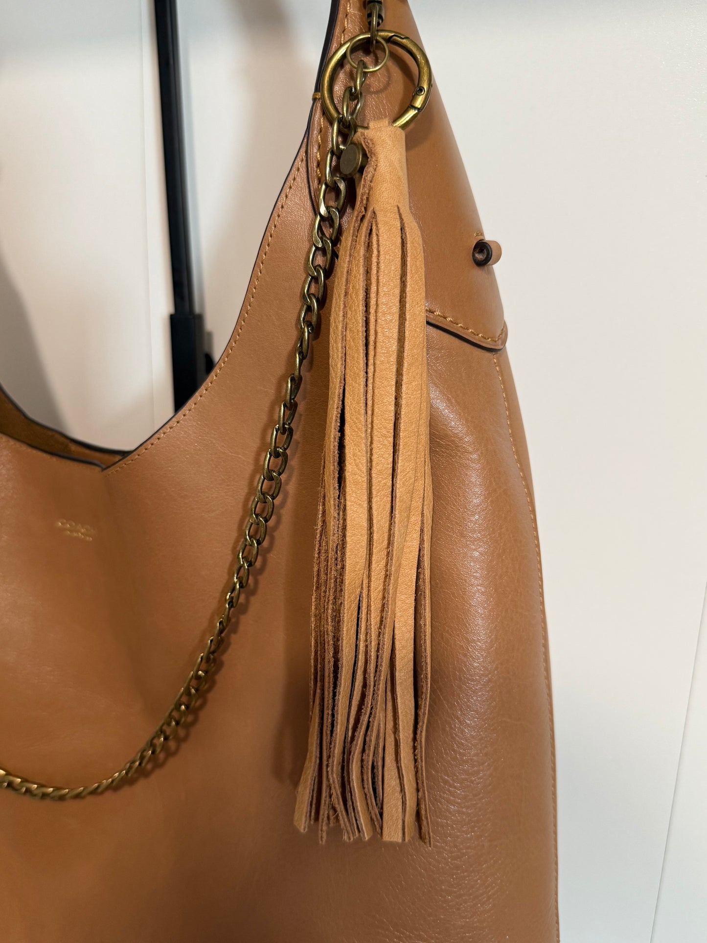 Antique Brass Bag Chain with Leather Tassel & Charm Cluster