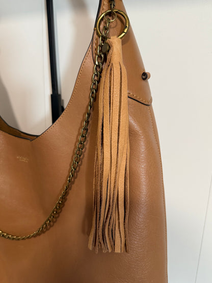 Antique Brass Bag Chain with Leather Tassel & Charm Cluster