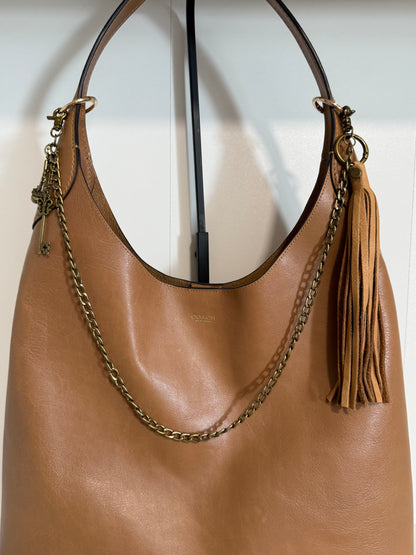 Antique Brass Bag Chain with Leather Tassel & Charm Cluster