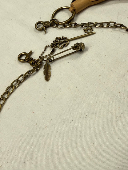 Antique Brass Bag Chain with Leather Tassel & Charm Cluster