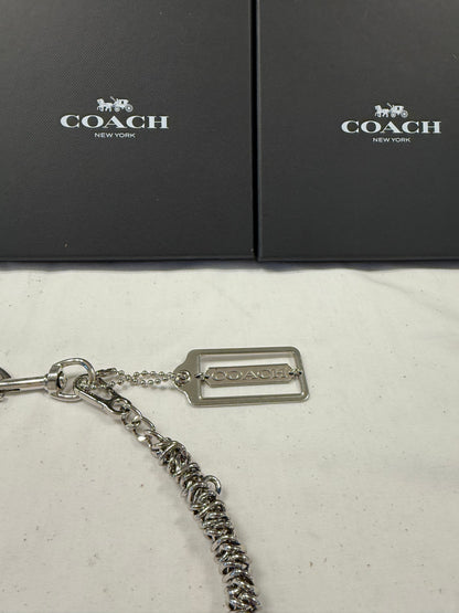 Silver-Tone Bag Chain with Black Leather Tassel & Coach Hangtag