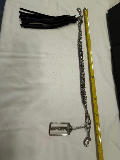 Silver-Tone Bag Chain with Black Leather Tassel & Coach Hangtag