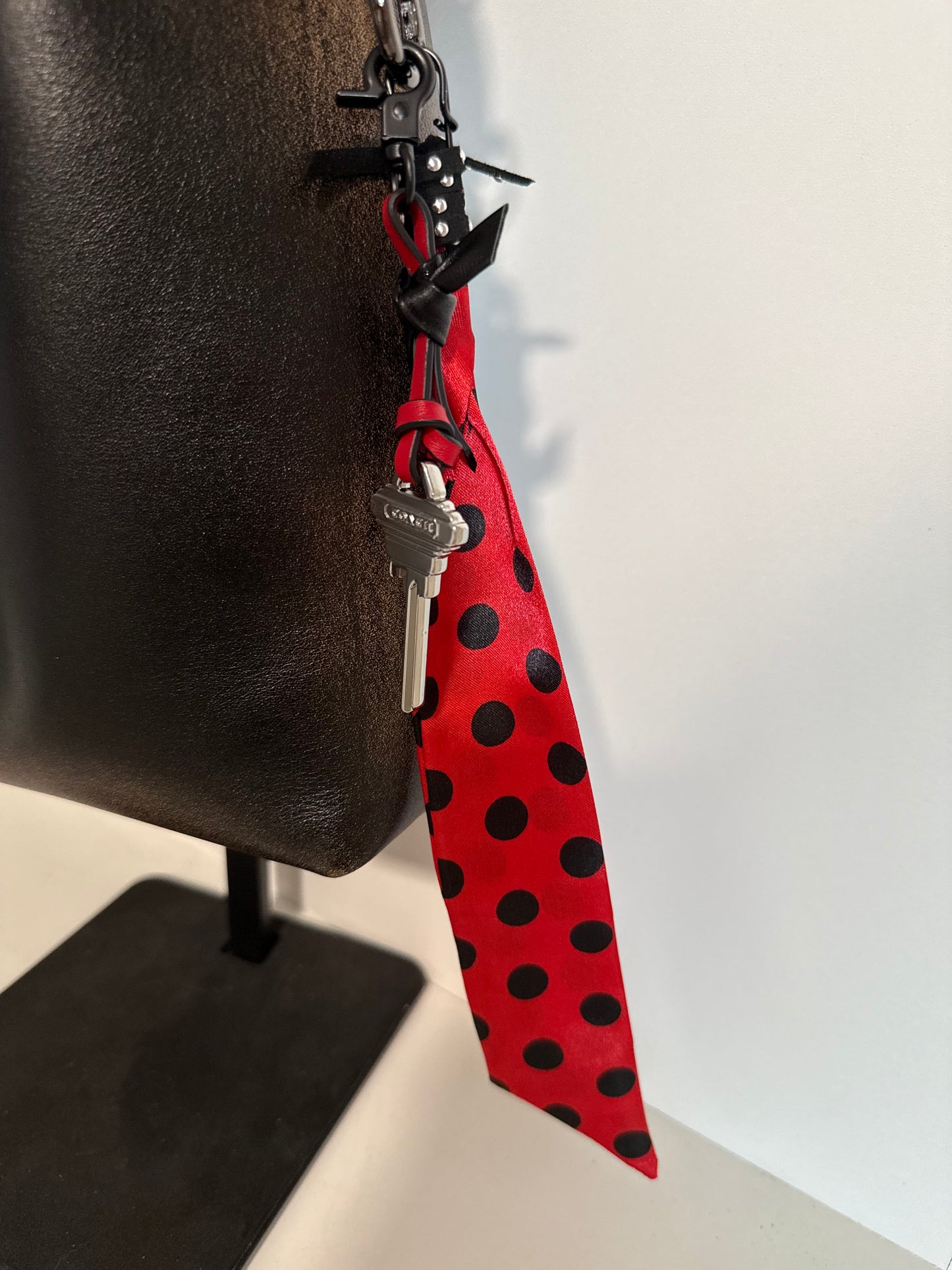 Repurposed Coach Key & Polka-Dot Scarf Bag Charm Cluster