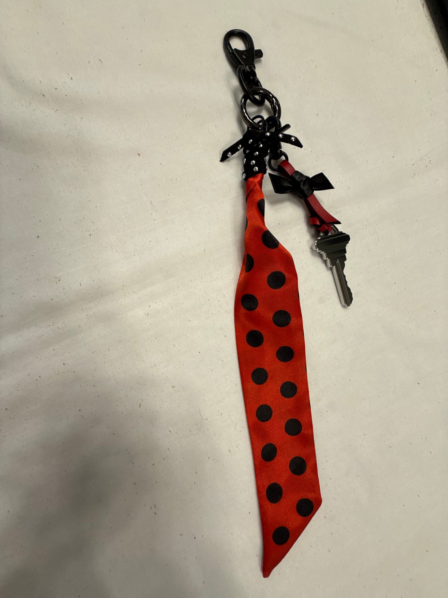 Repurposed Coach Key & Polka-Dot Scarf Bag Charm Cluster