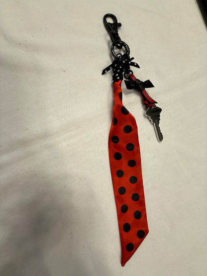 Repurposed Coach Key & Polka-Dot Scarf Bag Charm Cluster