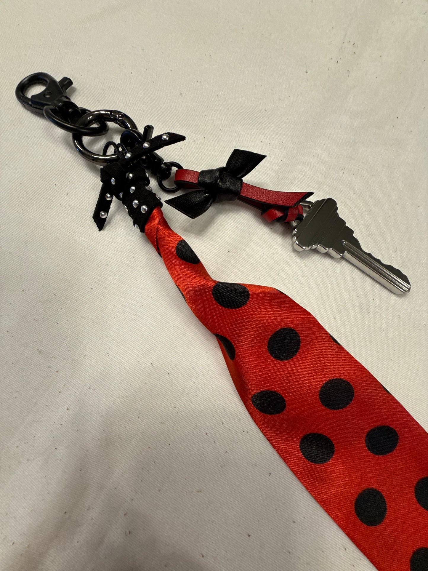 Repurposed Coach Key & Polka-Dot Scarf Bag Charm Cluster
