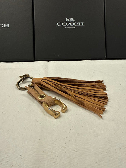 Tan Leather Tassel & Repurposed Coach “C” Bag Charm Cluster