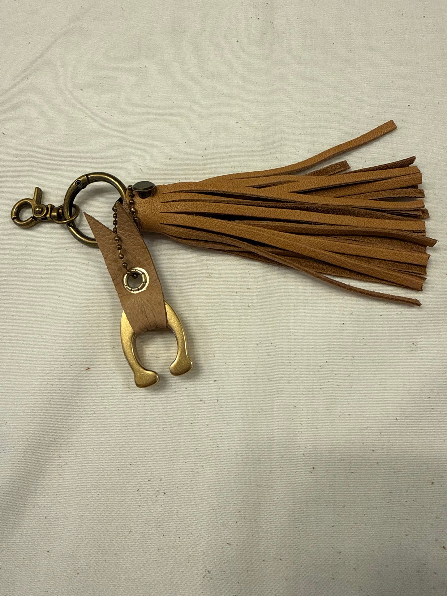 Tan Leather Tassel & Repurposed Coach “C” Bag Charm Cluster