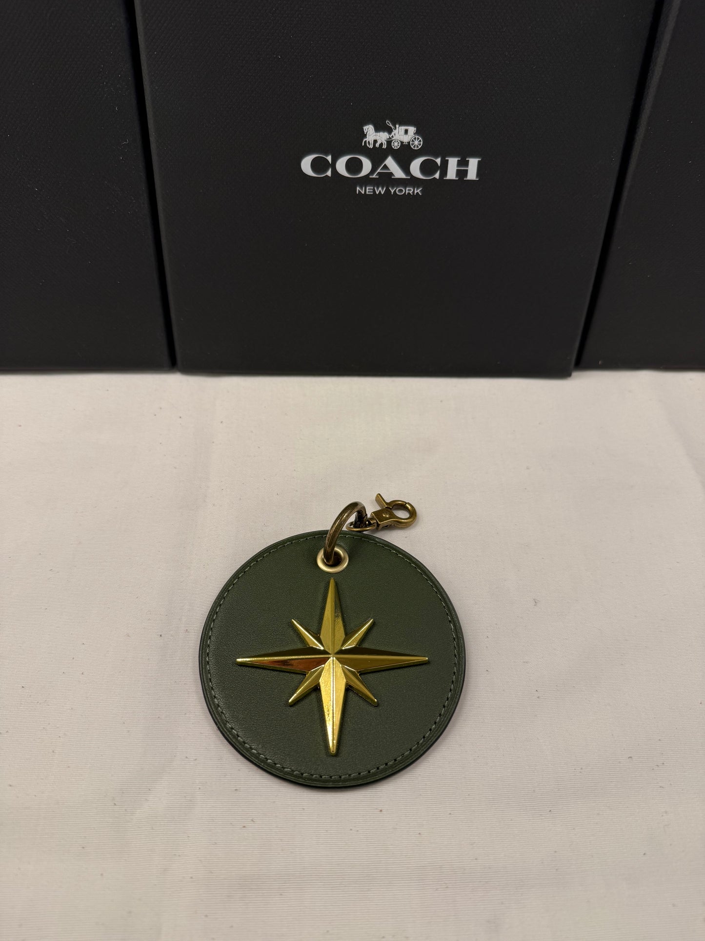 Repurposed Olive Coach Coaster Bag Charm with Star