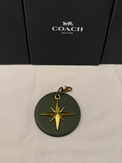 Repurposed Olive Coach Coaster Bag Charm with Star