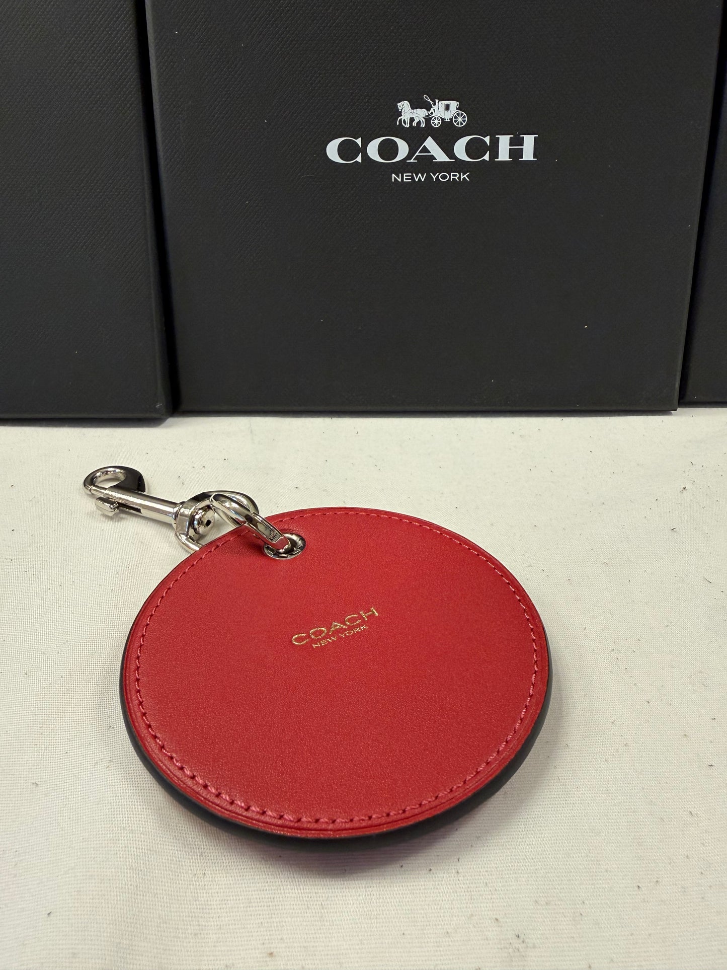 Repurposed Red Coach Coaster Bag Charm with Dragon