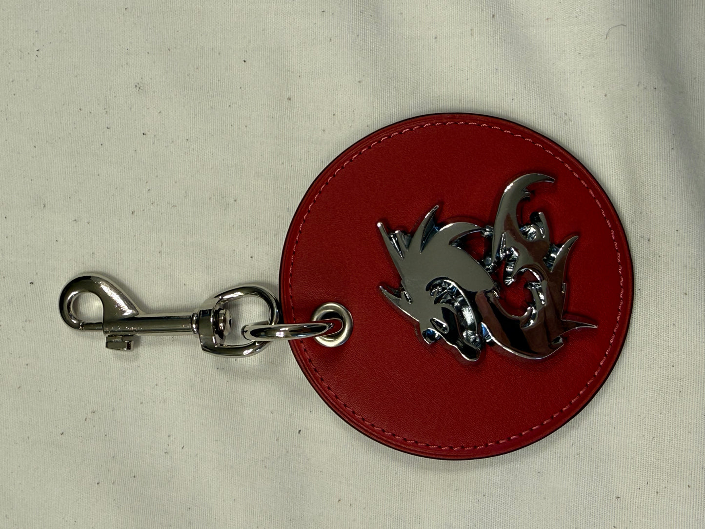 Repurposed Red Coach Coaster Bag Charm with Dragon