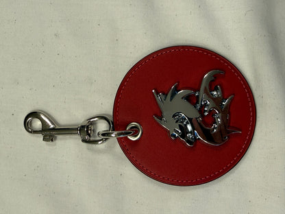 Repurposed Red Coach Coaster Bag Charm with Dragon