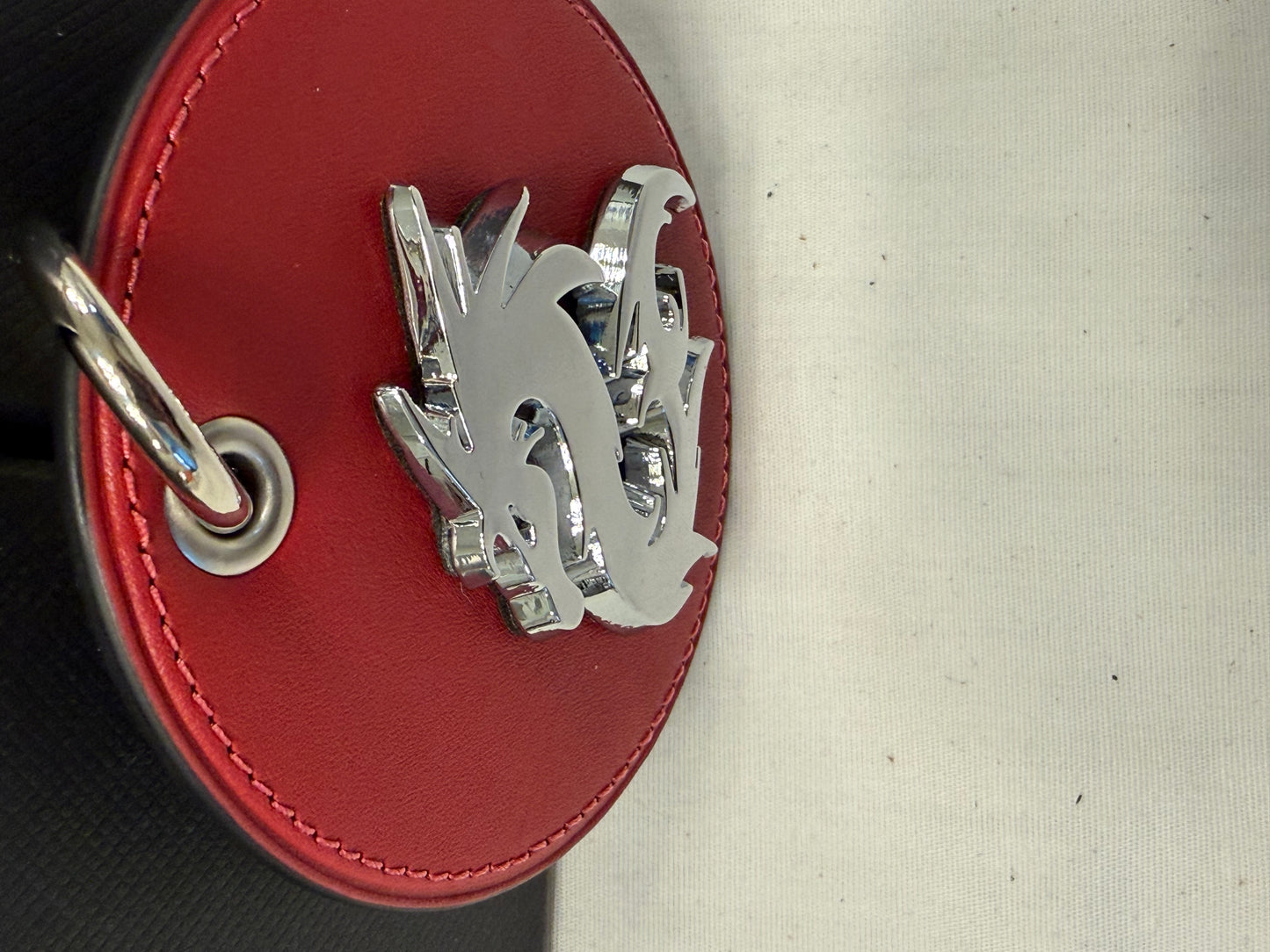 Repurposed Red Coach Coaster Bag Charm with Dragon
