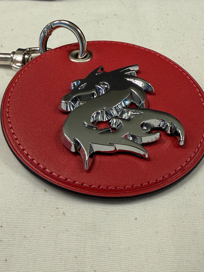 Repurposed Red Coach Coaster Bag Charm with Dragon