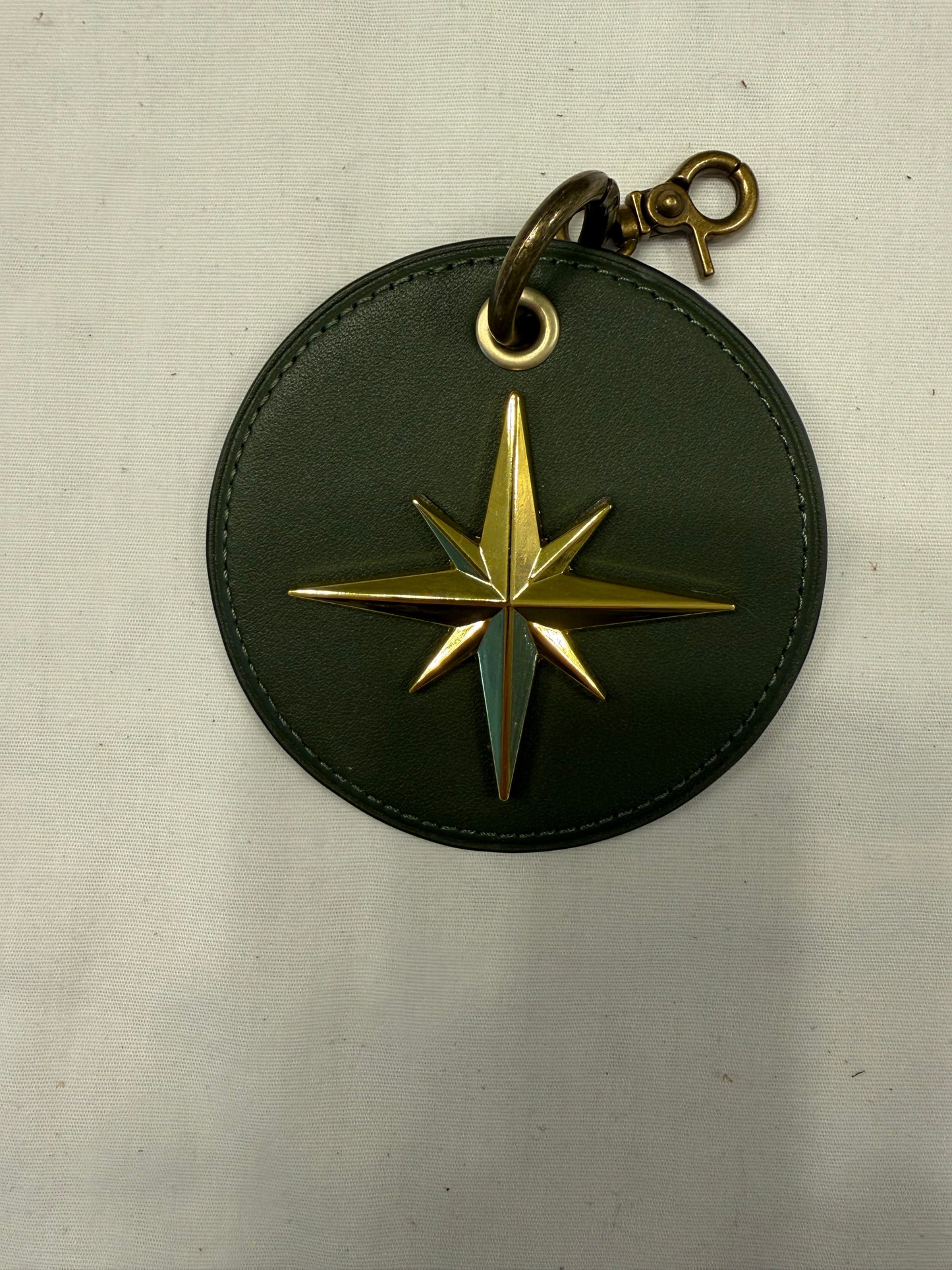 Repurposed Olive Coach Coaster Bag Charm with Star