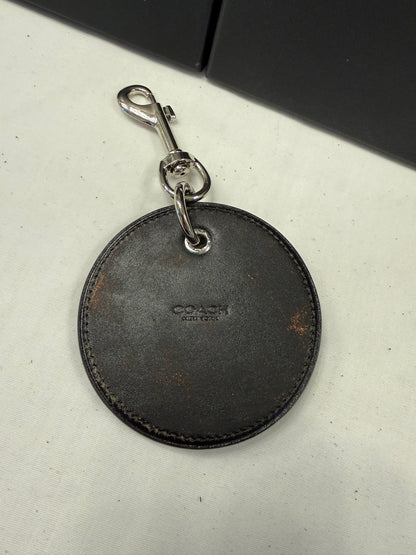 Repurposed Coach Coaster Bag Charm with Black Skull