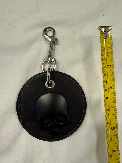 Repurposed Coach Coaster Bag Charm with Black Skull