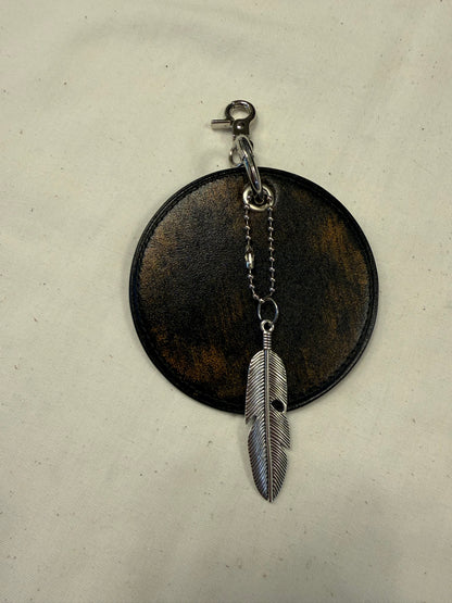 Repurposed Coach Coaster Bag Charm with Feather