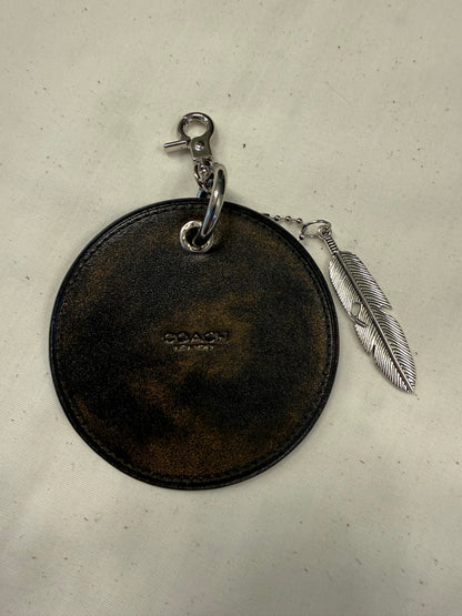 Repurposed Coach Coaster Bag Charm with Feather