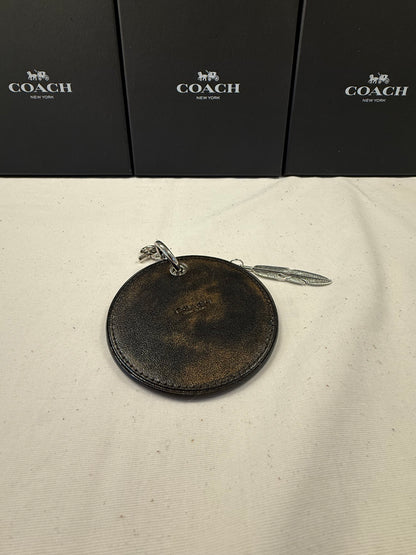 Repurposed Coach Coaster Bag Charm with Feather