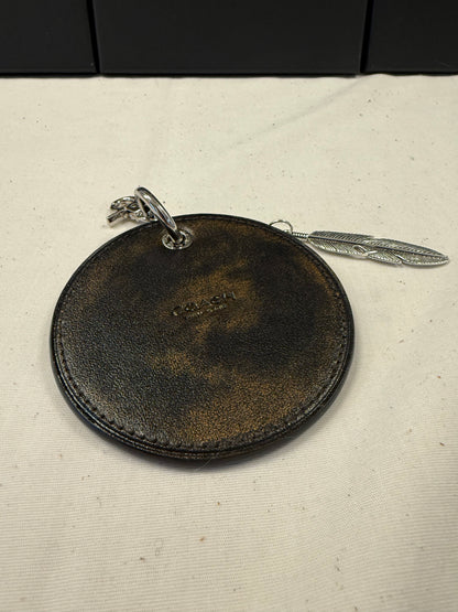 Repurposed Coach Coaster Bag Charm with Feather