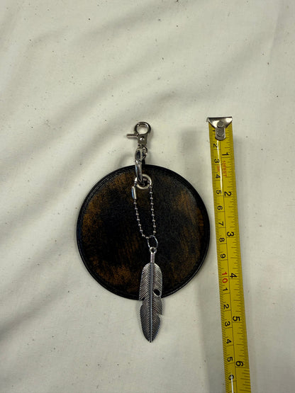 Repurposed Coach Coaster Bag Charm with Feather