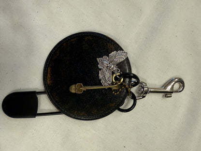 Repurposed Coach Coaster Bag Charm with Skull Moth Charms