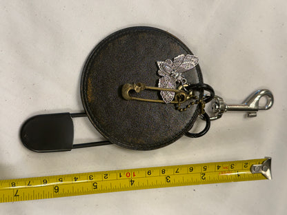 Repurposed Coach Coaster Bag Charm with Skull Moth Charms