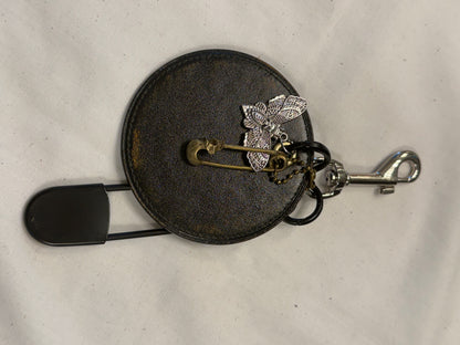 Repurposed Coach Coaster Bag Charm with Skull Moth Charms