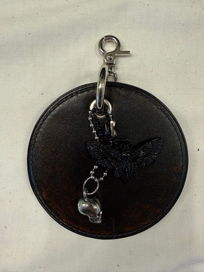 Repurposed Coach Coaster Bag Charm with Skull and Moth Charms