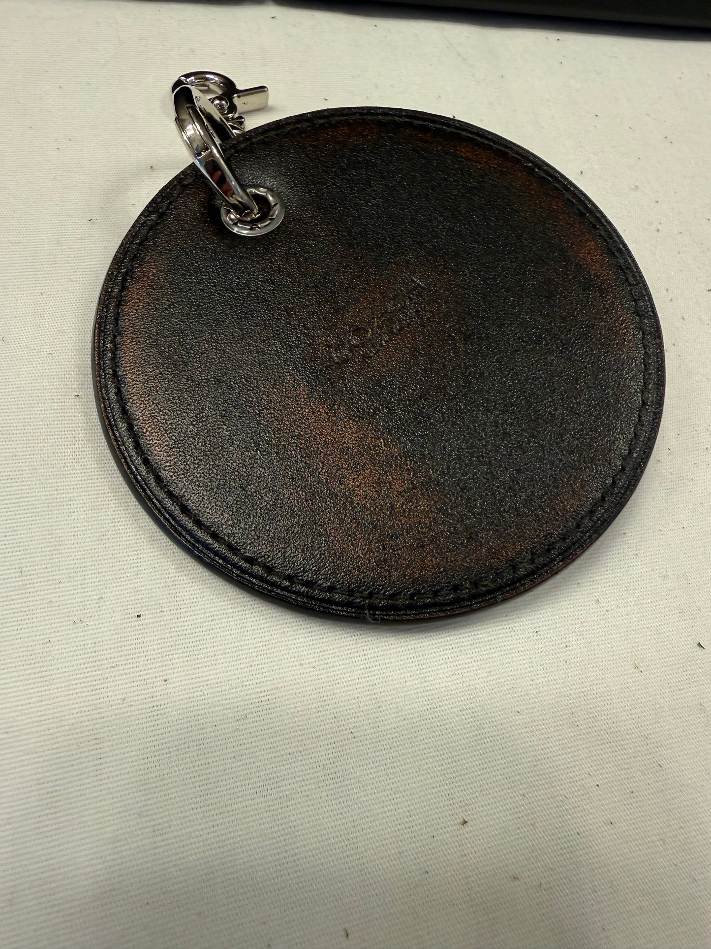 Repurposed Coach Coaster Bag Charm with Skull and Moth Charms