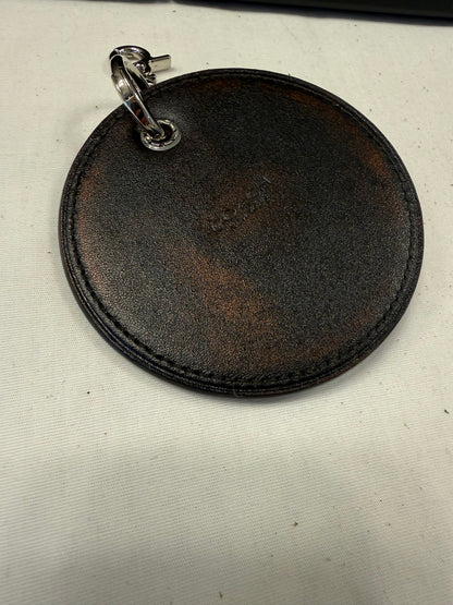 Repurposed Coach Coaster Bag Charm with Skull and Moth Charms