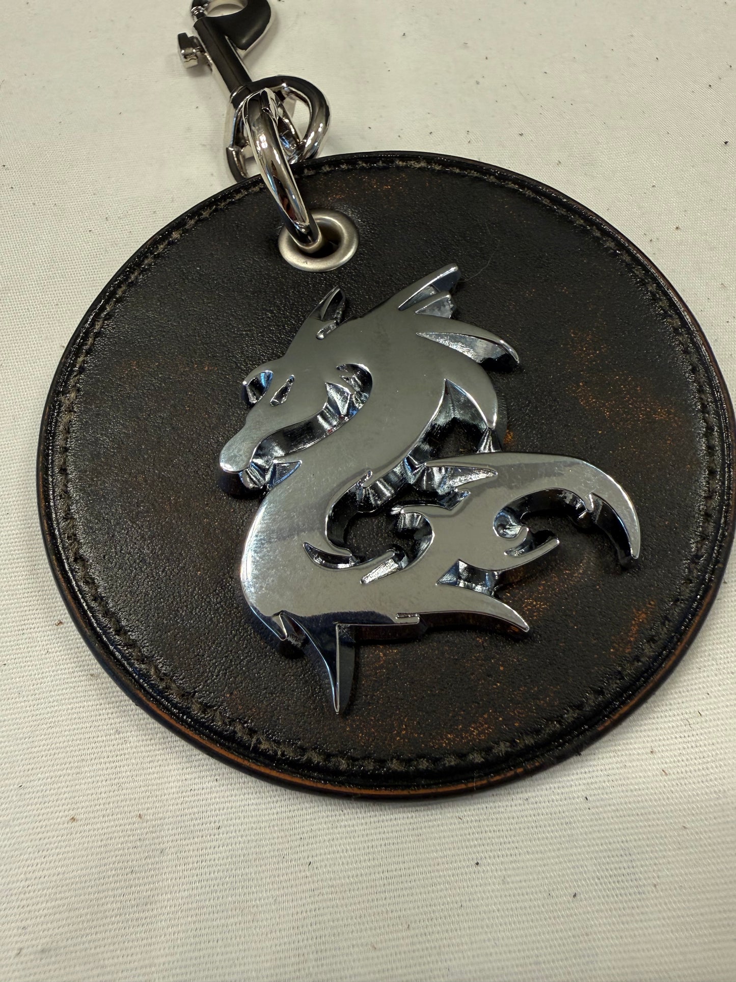 Repurposed Coach Coaster Bag Charm with Dragon Emblem