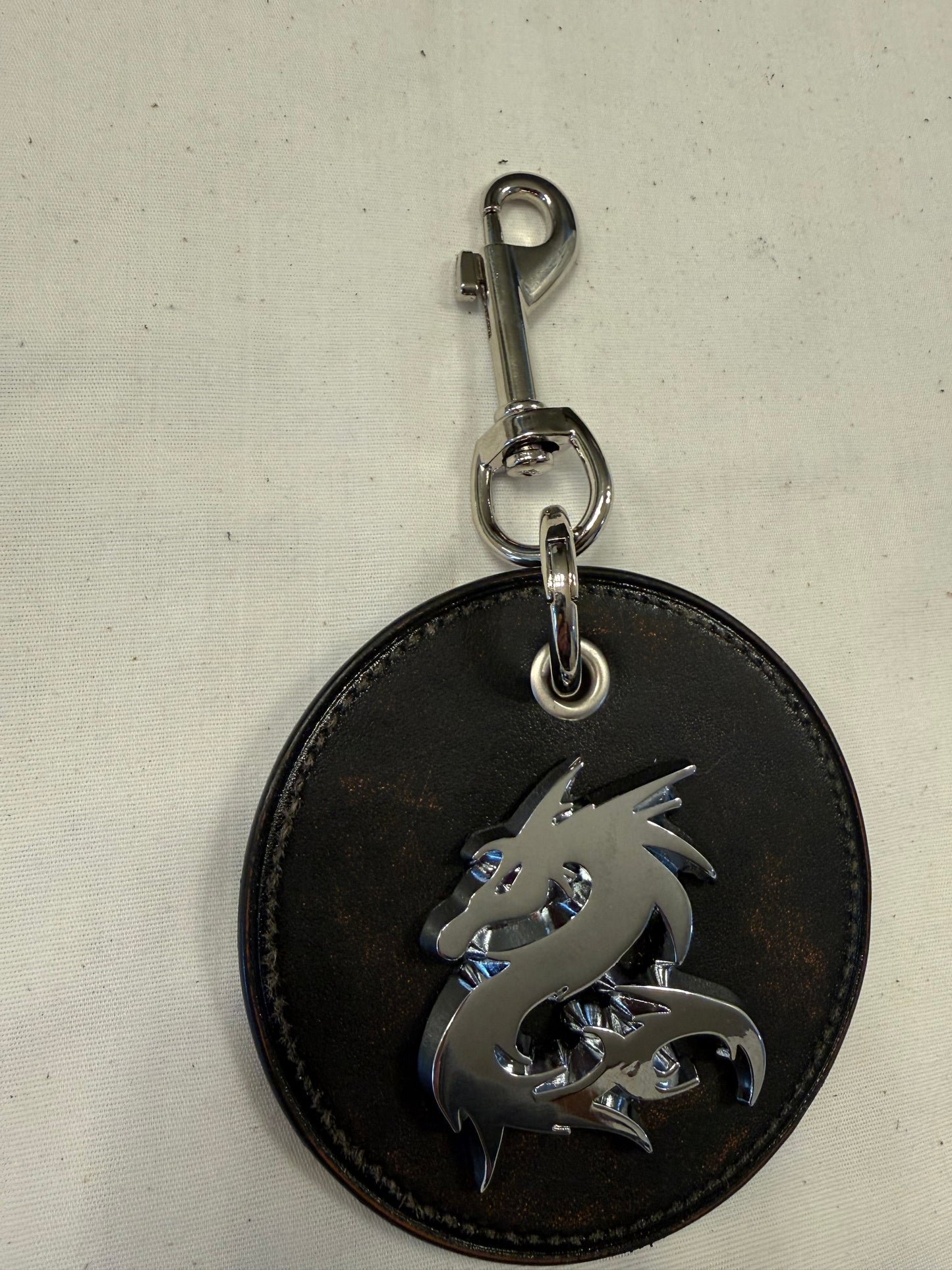 Repurposed Coach Coaster Bag Charm with Dragon Emblem