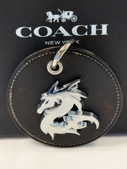 Repurposed Coach Coaster Bag Charm with Dragon Emblem