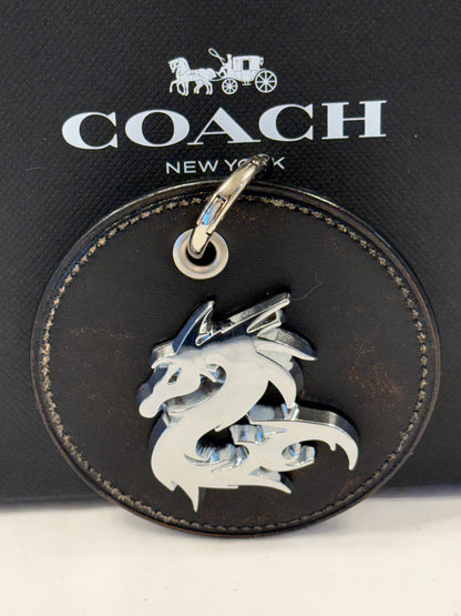 Repurposed Coach Coaster Bag Charm with Dragon Emblem