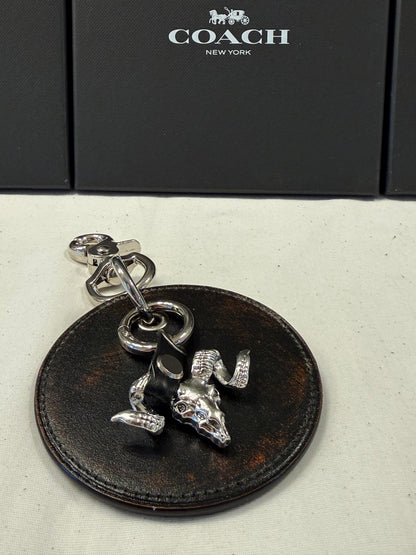 Repurposed Coach Coaster Bag Charm with Ram Charm