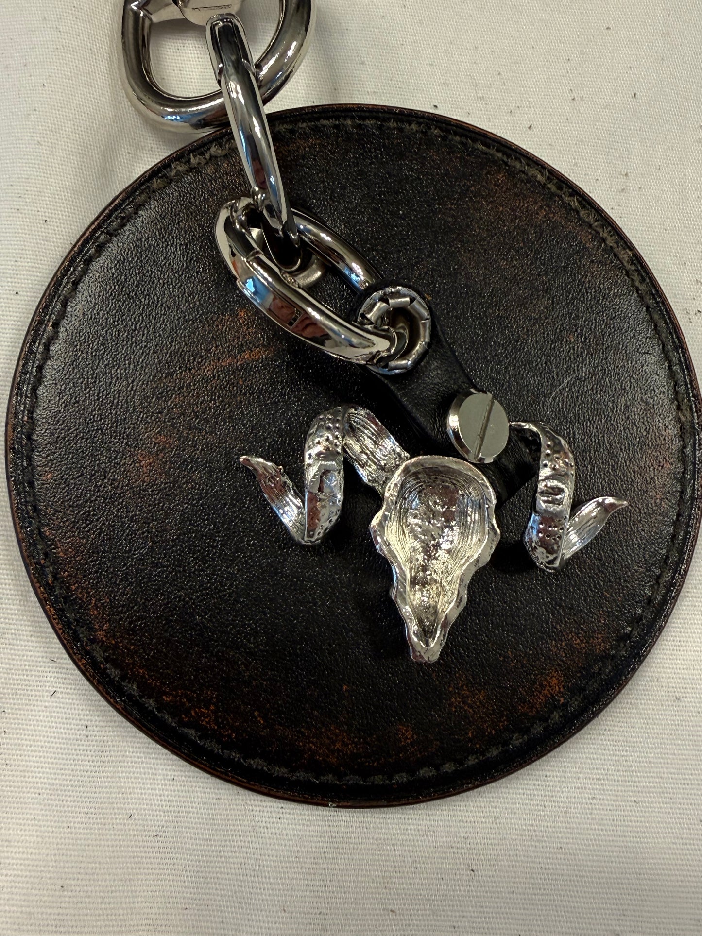 Repurposed Coach Coaster Bag Charm with Ram Charm