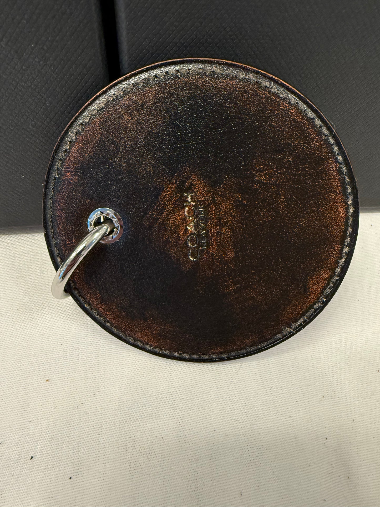 Repurposed Coach Coaster Bag Charm with Ram Charm