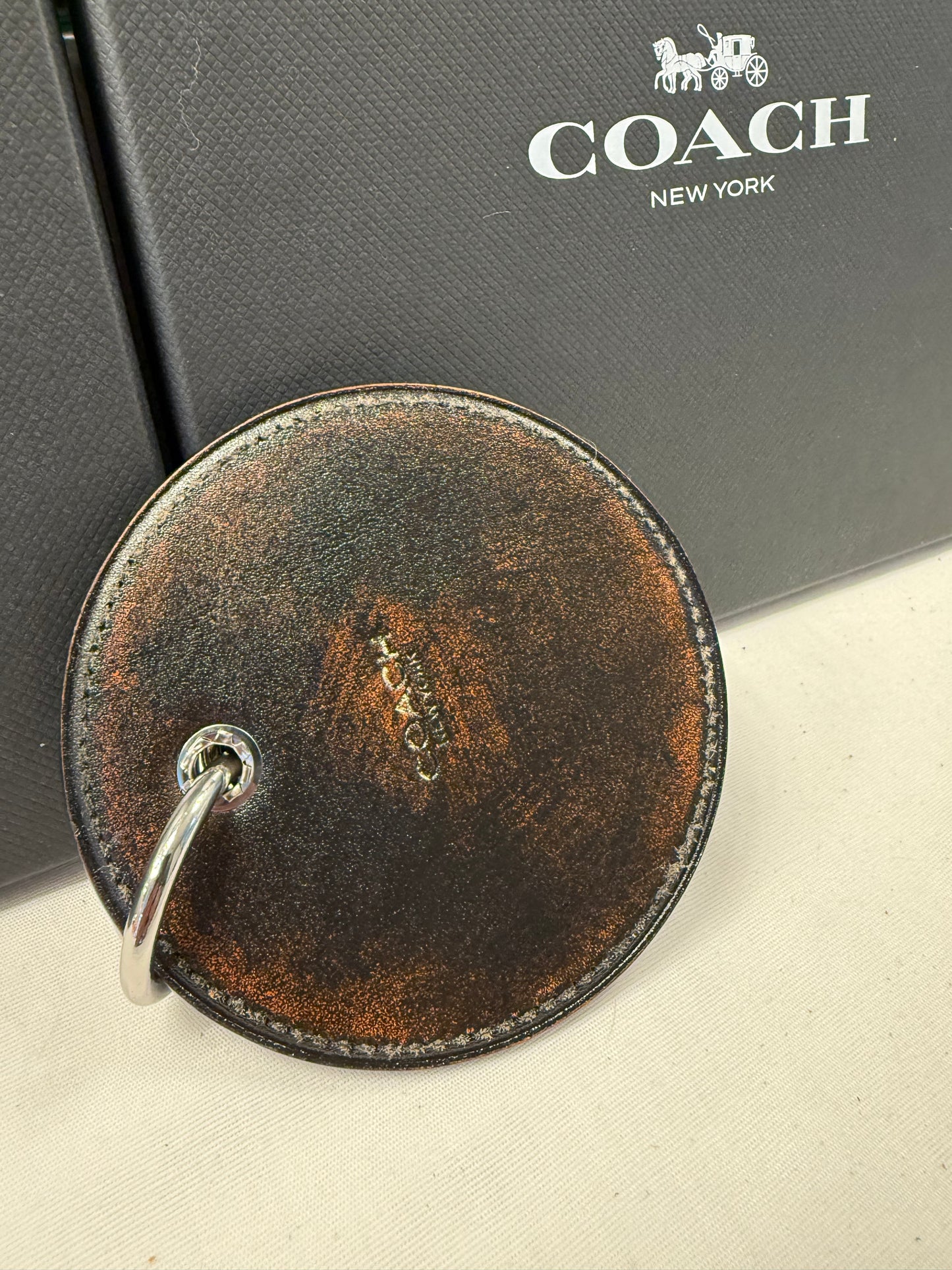 Repurposed Coach Coaster Bag Charm with Ram Charm