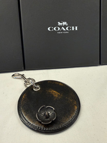 Repurposed Coach Coaster Bag Charm with Tea Rose