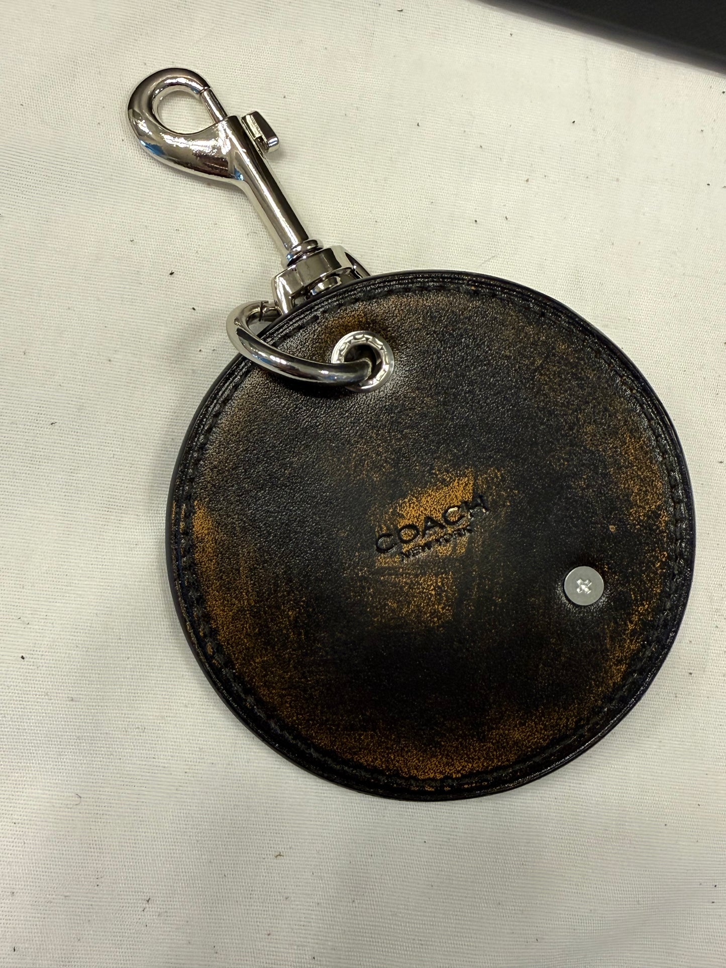 Repurposed Coach Coaster Bag Charm with Tea Rose