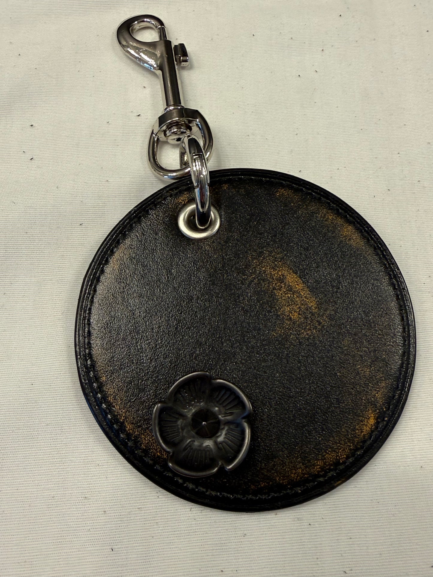 Repurposed Coach Coaster Bag Charm with Tea Rose