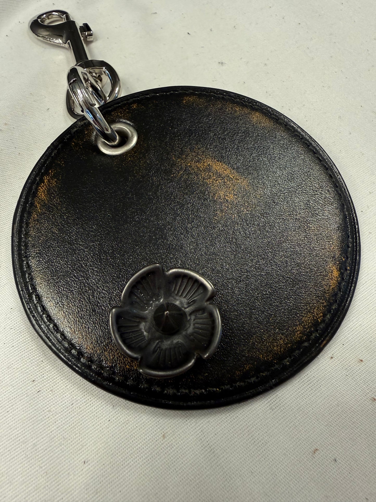 Repurposed Coach Coaster Bag Charm with Tea Rose